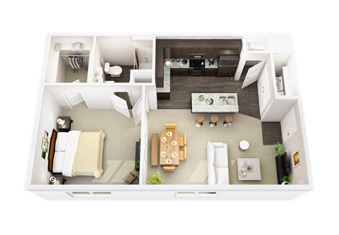 Floor plan for 1 bed, 1 bath, 800 sqft